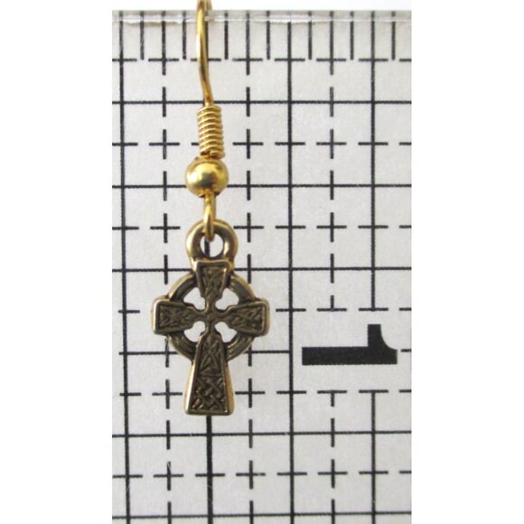 New Gold Celtic Cross Dangle Earrings on Goldtone Ear Wires - Picture 6 of 6